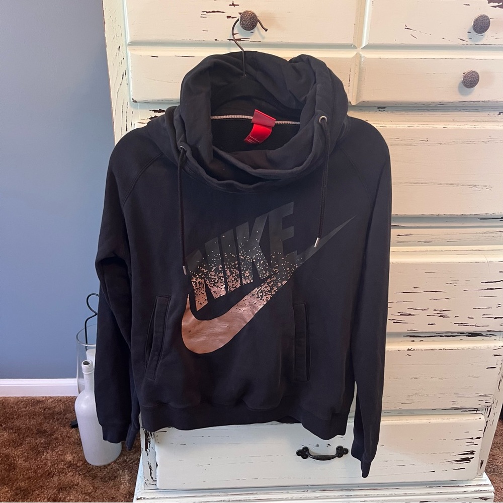 Nike Women’s Rose Gold and Black Hoodie. Size large.